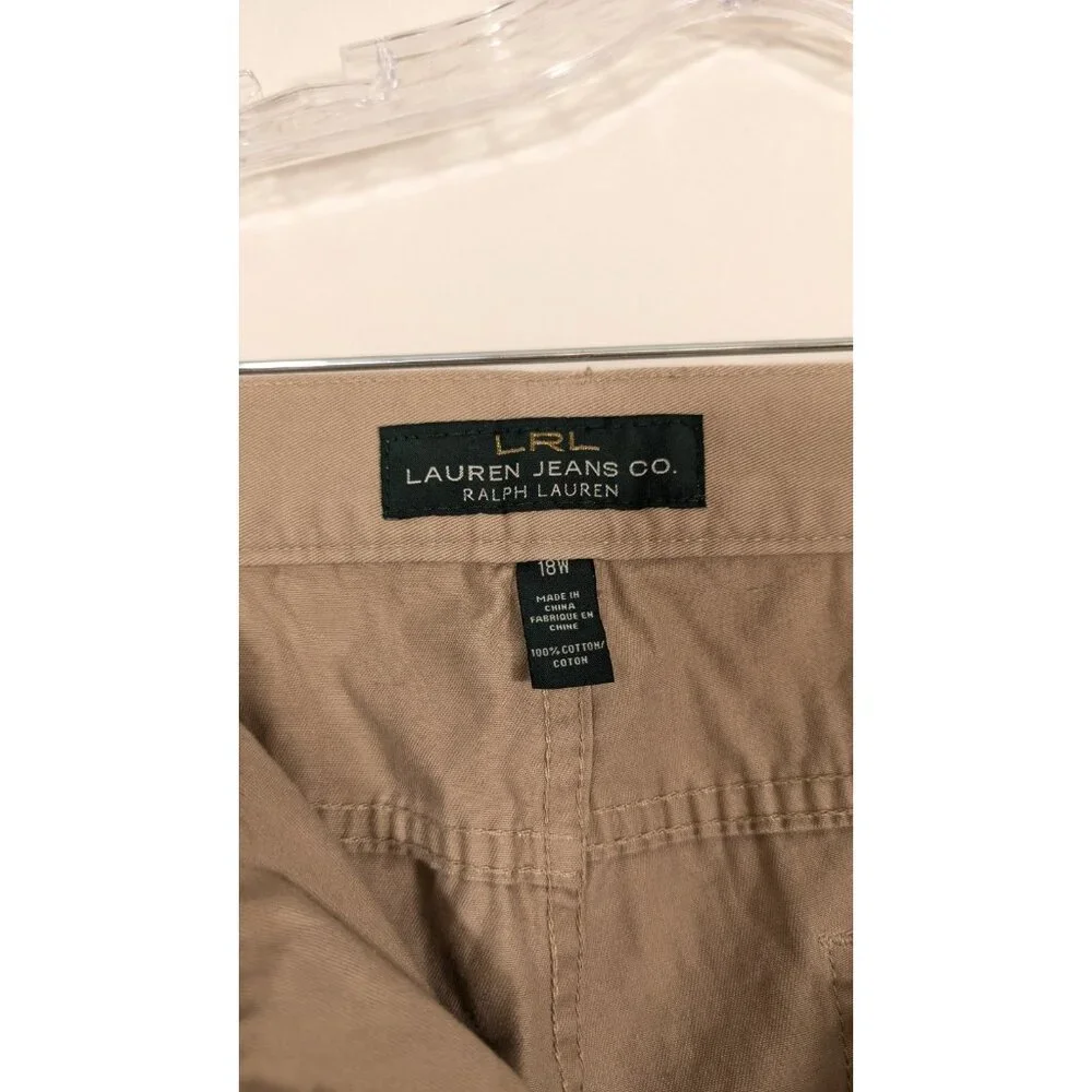 Lauren Ralph‎ Lauren 18W Jeans Khaki Tan Classic Mid Calf Pants Cotton Cropped